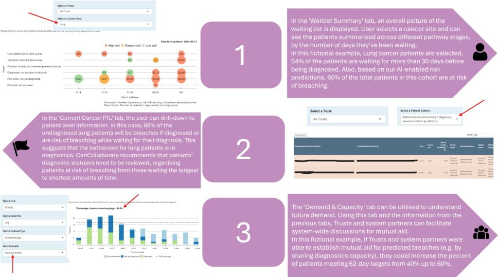 Example of CanCollaborate workflow for system and Trust users, for lung cancer